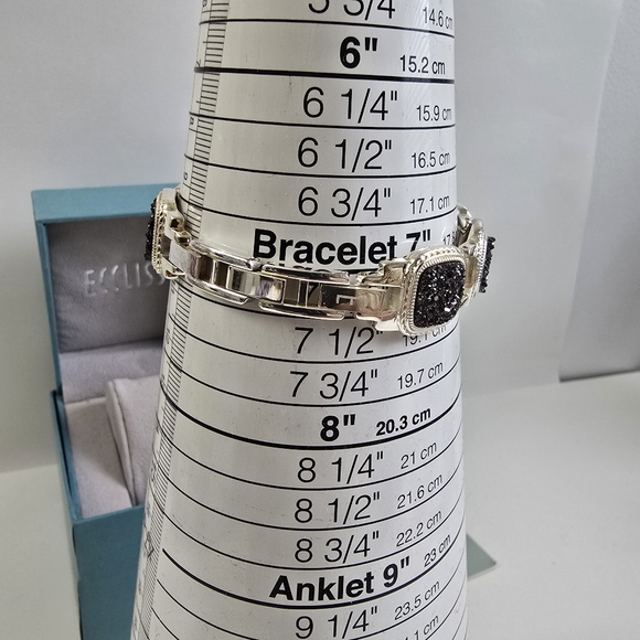 Ecclissi Sterling Silver Quartz Watch Black Druzy Accents + Extra Links - Picture 14 of 16